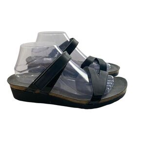 Naot Comfy Gabriela Slide Leather Strappy Low Wedge Adjustable Sandals 10 Black